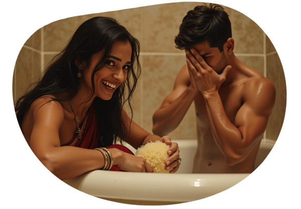 Shy Nephew's Bath Time with Aunt date idea illustration