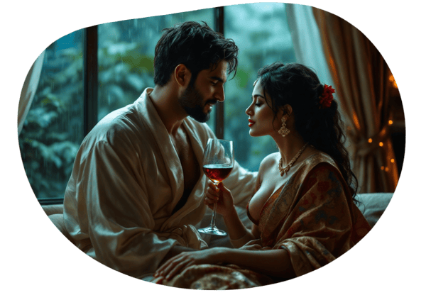 Stranded in Desire: A Rainy Marathi Maid Fantasy date idea illustration