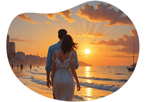 Sunset Stroll and Picnic at Caddebostan Beach date idea illustration