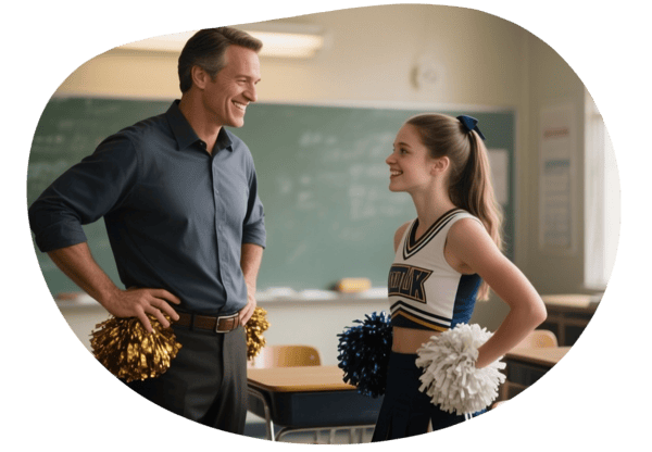 Teaching the Shy Cheerleader date idea illustration