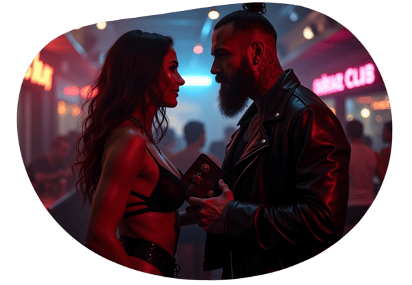 The Stripper and the Tattooed Biker Bear date idea illustration