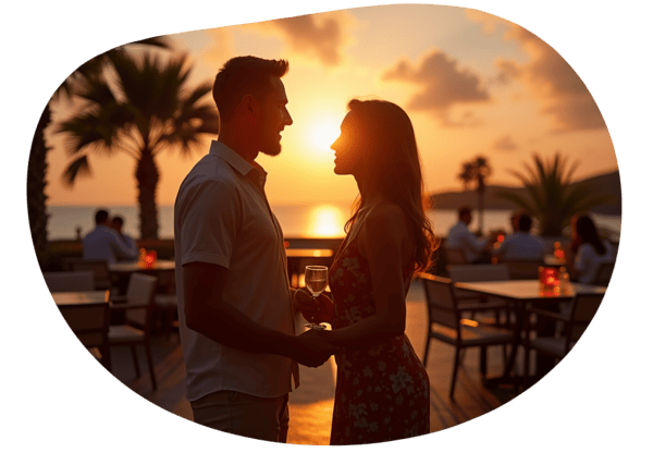 Tropical Rooftop Sunset Escape date idea illustration