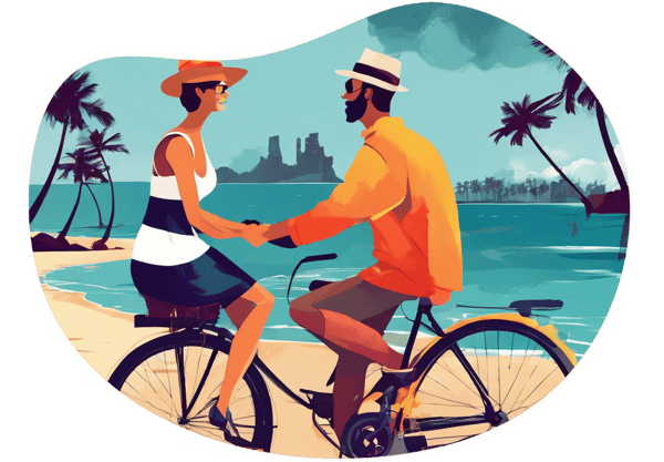 Twilight Beach Bike Ride date idea illustration