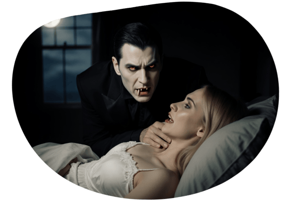 Vampier en zijn slachtoffer in een donkere nacht date idea illustration