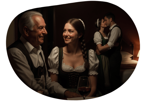 Verbotene Leidenschaft in Tracht date idea illustration