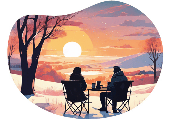Winter Sunset Viewing and Coffee Date date idea illustration